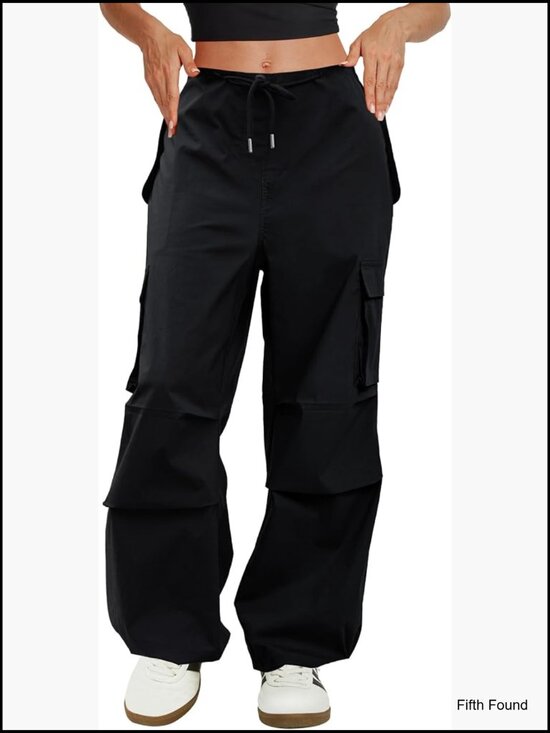 Pants - Cargo Pants Low Waisted Parachute Pants with Pockets Loose Baggy Hiking Pants